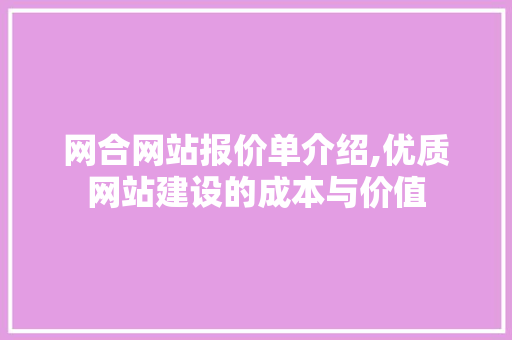 网合网站报价单介绍,优质网站建设的成本与价值