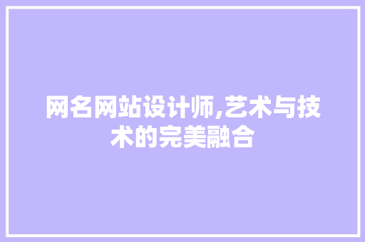 网名网站设计师,艺术与技术的完美融合