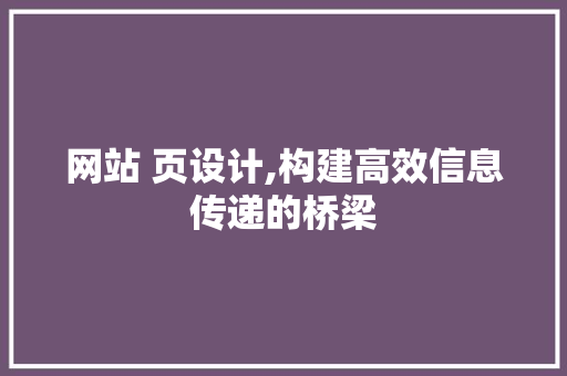 网站 页设计,构建高效信息传递的桥梁