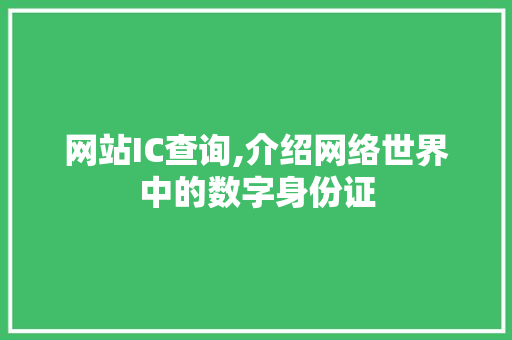网站IC查询,介绍网络世界中的数字身份证 网站IC查询,介绍网络世界中的数字身份证 神马SEO