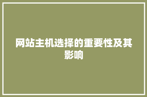 网站主机选择的重要性及其影响 网站主机选择的重要性及其影响 必应SEO