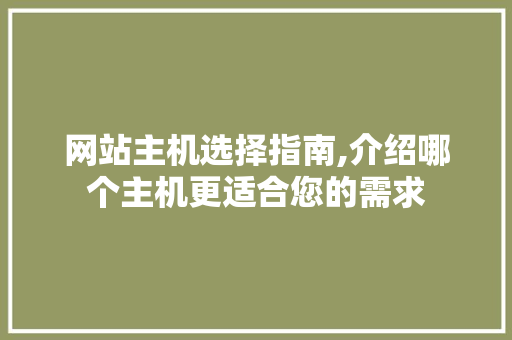 网站主机选择指南,介绍哪个主机更适合您的需求 网站主机选择指南,介绍哪个主机更适合您的需求 网站建设公司