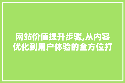 网站价值提升步骤,从内容优化到用户体验的全方位打造