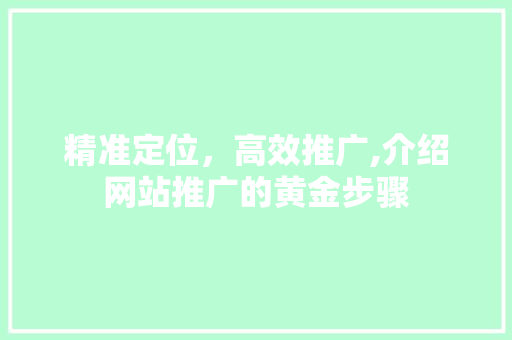 精准定位，高效推广,介绍网站推广的黄金步骤