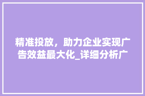 精准投放，助力企业实现广告效益最大化_详细分析广告投放价格表