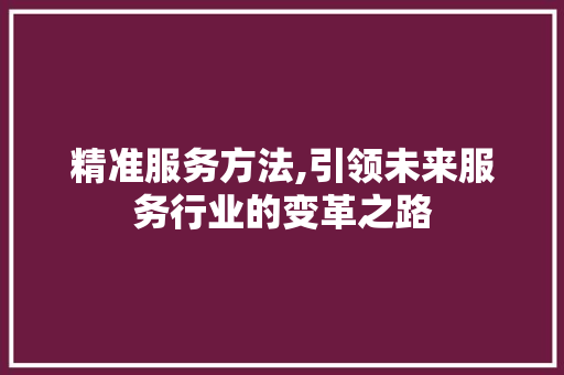 精准服务方法,引领未来服务行业的变革之路