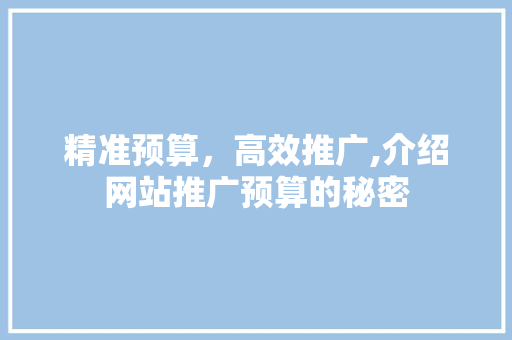 精准预算，高效推广,介绍网站推广预算的秘密 精准预算，高效推广,介绍网站推广预算的秘密 SEO关键词
