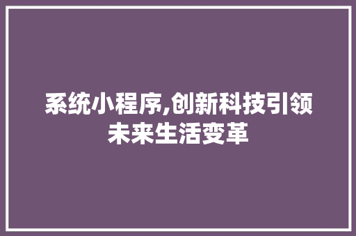系统小程序,创新科技引领未来生活变革