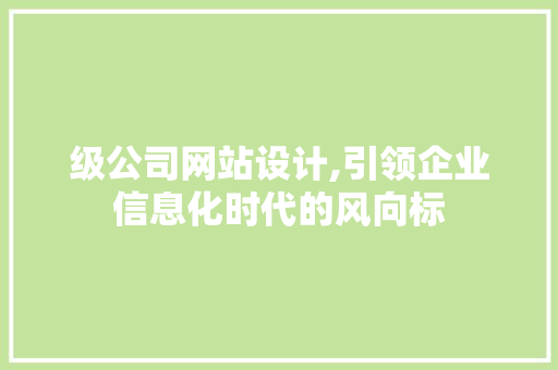 级公司网站设计,引领企业信息化时代的风向标