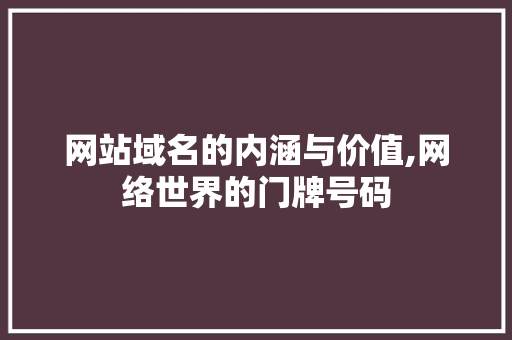 网站域名的内涵与价值,网络世界的门牌号码