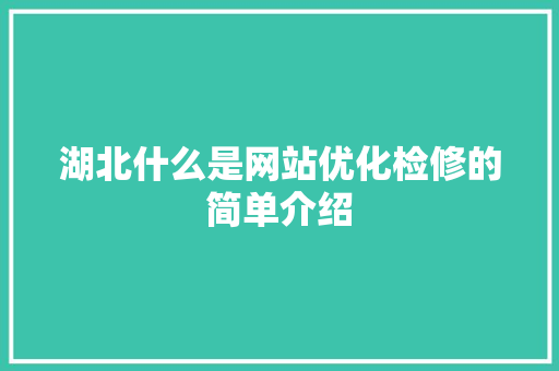 湖北什么是网站优化检修的简单介绍 湖北什么是网站优化检修的简单介绍 必应SEO