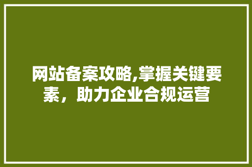 网站备案攻略,掌握关键要素，助力企业合规运营 网站备案攻略,掌握关键要素，助力企业合规运营 神马SEO
