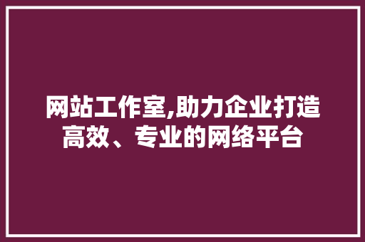 网站工作室,助力企业打造高效、专业的网络平台