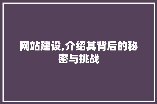 网站建设,介绍其背后的秘密与挑战