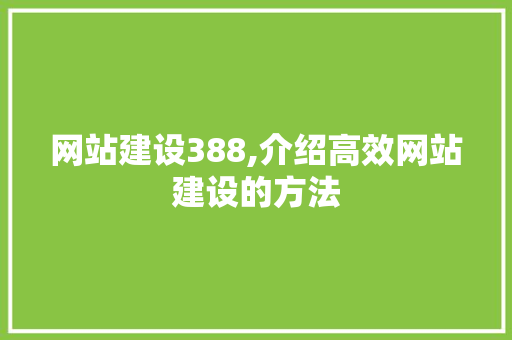 网站建设388,介绍高效网站建设的方法