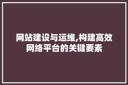 网站建设与运维,构建高效网络平台的关键要素