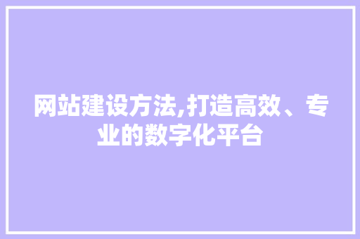 网站建设方法,打造高效、专业的数字化平台