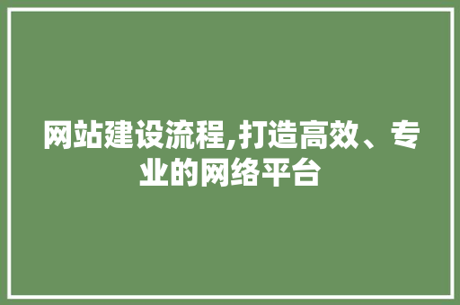 网站建设流程,打造高效、专业的网络平台 网站建设流程,打造高效、专业的网络平台 搜狗SEO