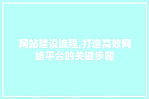 网站建设流程,打造高效网络平台的关键步骤
