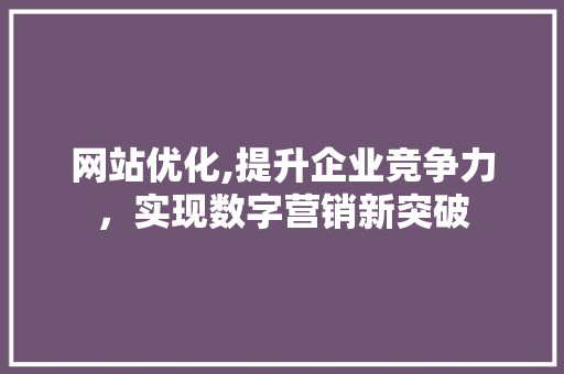 网站优化,提升企业竞争力，实现数字营销新突破 网站优化,提升企业竞争力，实现数字营销新突破 神马SEO