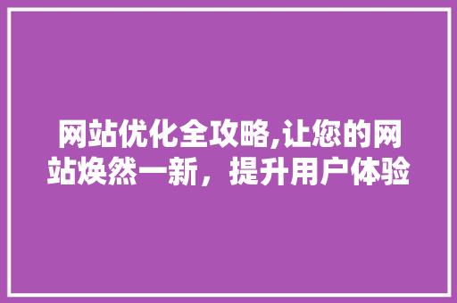 网站优化全攻略,让您的网站焕然一新，提升用户体验与搜索引擎排名 网站优化全攻略,让您的网站焕然一新，提升用户体验与搜索引擎排名 必应SEO
