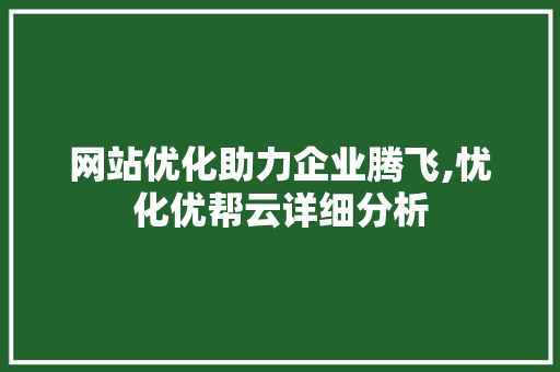 网站优化助力企业腾飞,忧化优帮云详细分析 网站优化助力企业腾飞,忧化优帮云详细分析 必应SEO