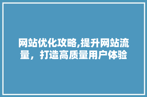 网站优化攻略,提升网站流量，打造高质量用户体验