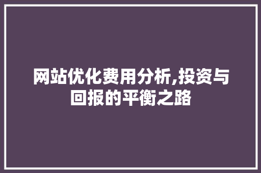 网站优化费用分析,投资与回报的平衡之路