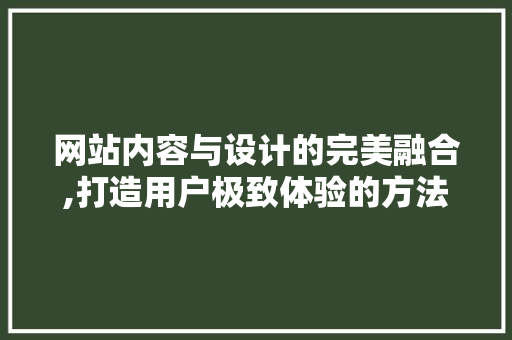 网站内容与设计的完美融合,打造用户极致体验的方法