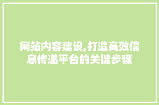 网站内容建设,打造高效信息传递平台的关键步骤
