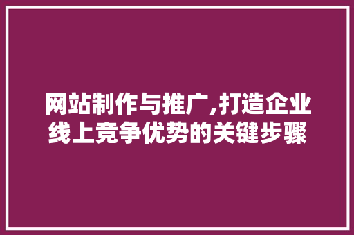 网站制作与推广,打造企业线上竞争优势的关键步骤