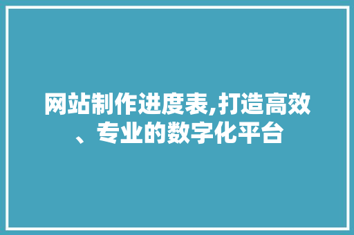 网站制作进度表,打造高效、专业的数字化平台