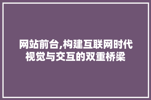 网站前台,构建互联网时代视觉与交互的双重桥梁 网站前台,构建互联网时代视觉与交互的双重桥梁 搜狗SEO