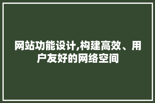 网站功能设计,构建高效、用户友好的网络空间