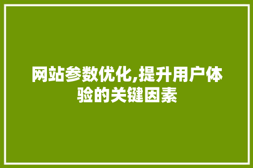 网站参数优化,提升用户体验的关键因素