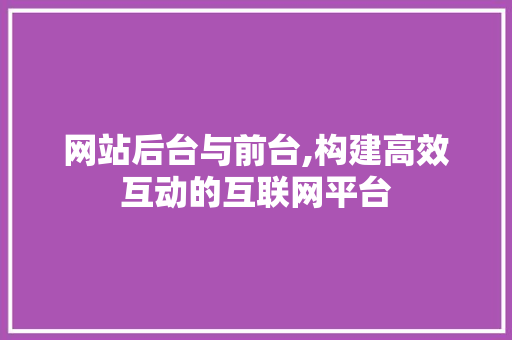 网站后台与前台,构建高效互动的互联网平台