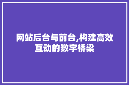 网站后台与前台,构建高效互动的数字桥梁