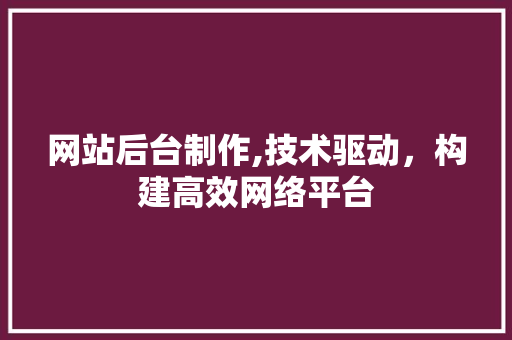 网站后台制作,技术驱动，构建高效网络平台