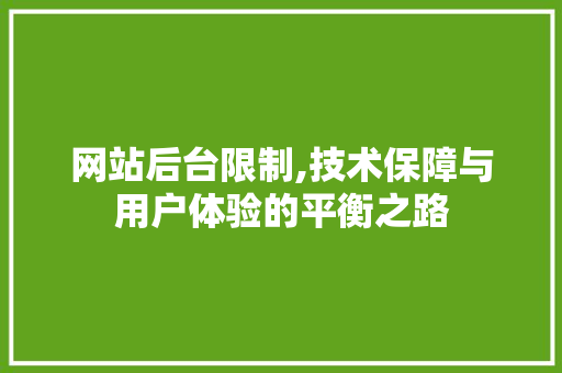 网站后台限制,技术保障与用户体验的平衡之路 网站后台限制,技术保障与用户体验的平衡之路 百度SEO
