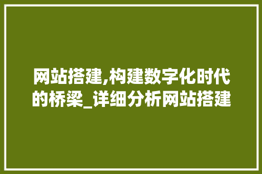 网站搭建,构建数字化时代的桥梁_详细分析网站搭建的关键要素与步骤