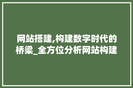 网站搭建,构建数字时代的桥梁_全方位分析网站构建之路 网站搭建,构建数字时代的桥梁_全方位分析网站构建之路 SEO关键词