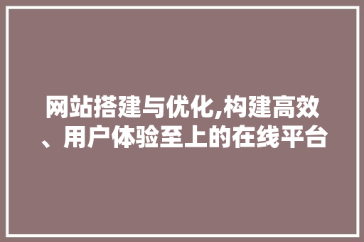 网站搭建与优化,构建高效、用户体验至上的在线平台