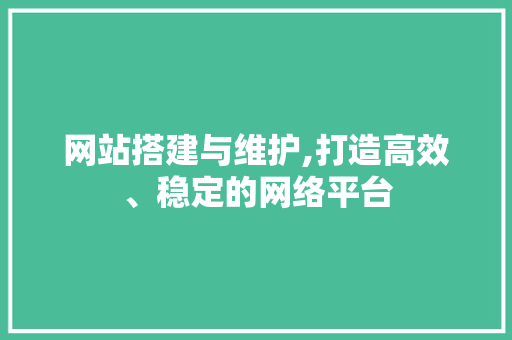 网站搭建与维护,打造高效、稳定的网络平台