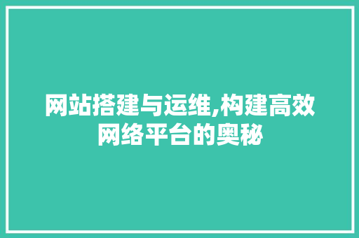 网站搭建与运维,构建高效网络平台的奥秘 网站搭建与运维,构建高效网络平台的奥秘 百度SEO