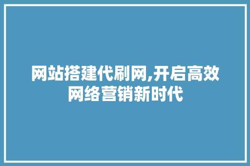网站搭建代刷网,开启高效网络营销新时代