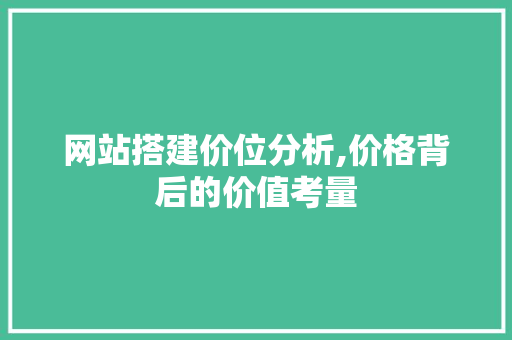 网站搭建价位分析,价格背后的价值考量