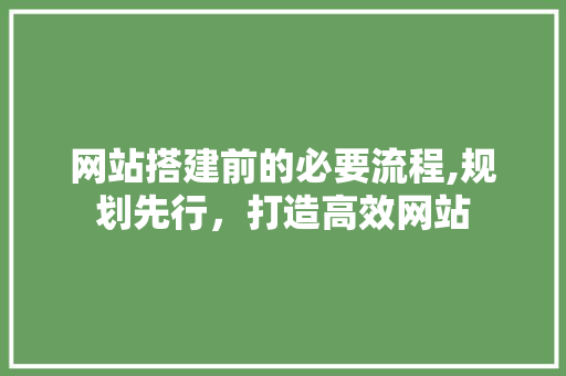 网站搭建前的必要流程,规划先行，打造高效网站 网站搭建前的必要流程,规划先行，打造高效网站 必应SEO