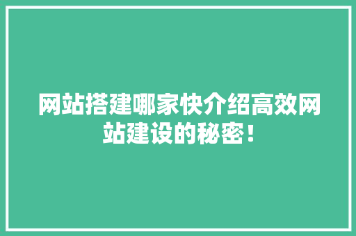 网站搭建哪家快介绍高效网站建设的秘密！ 网站搭建哪家快介绍高效网站建设的秘密！ SEO关键词