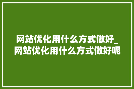 网站优化用什么方式做好_网站优化用什么方式做好呢。