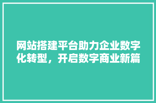 网站搭建平台助力企业数字化转型，开启数字商业新篇章